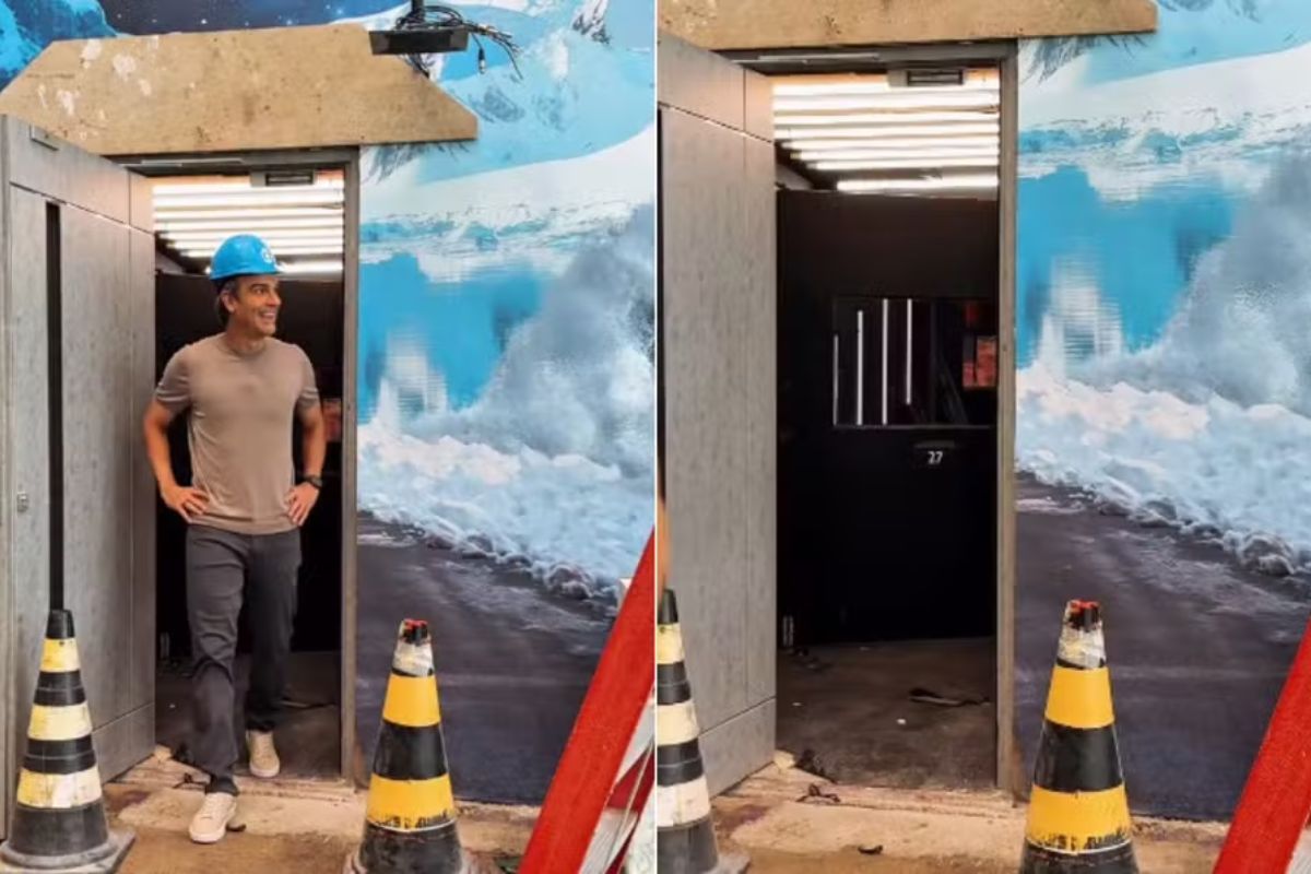 Tadeu Schmidt, apresentador do BBB 26, mostrou um spoiler da casa desta edição. Foto: Montagem/Reprodução/Extra.