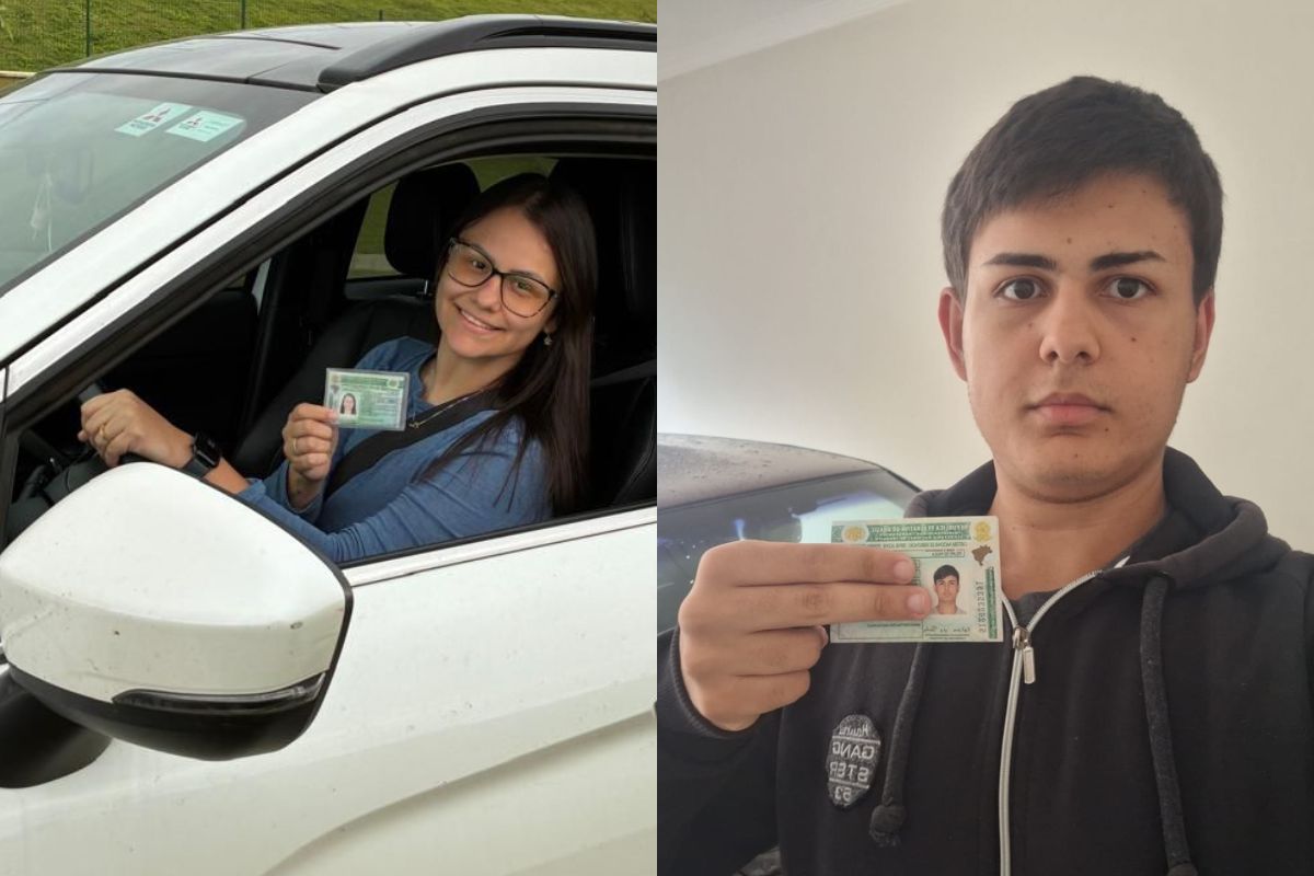 Luana da Costa e Felipe de Paula são os primeiros motoristas do estado de São Paulo habilitados pelo novo modelo de CNH. Foto: Divulgação/Agência SP.