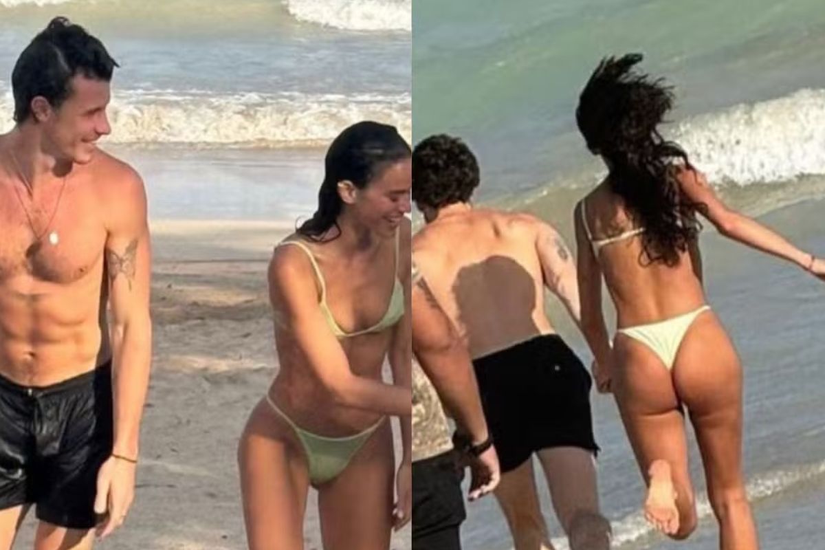 Bruna Marquezine e Shawn Mendes em praia no Brasil
