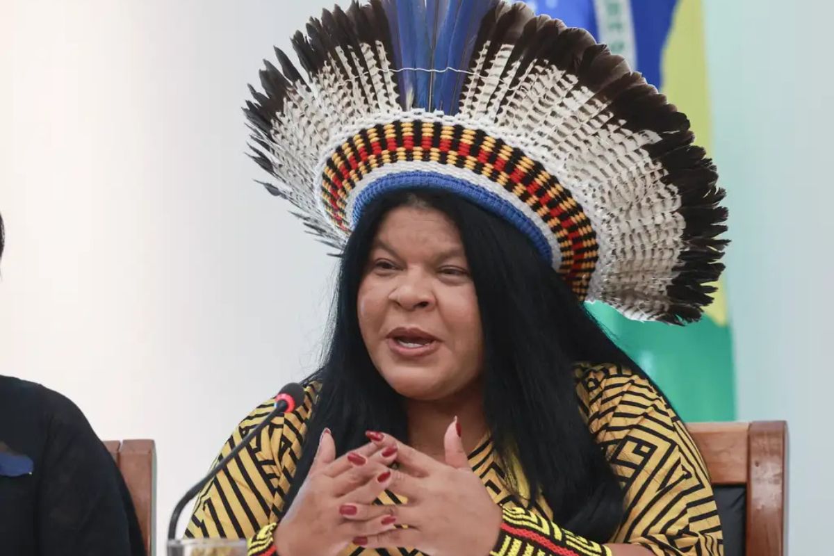 A ministra dos Povos Indígenas, Sonia Guajajara, pode se tornar a primeira pessoa nativobrasileira a se reeleger no Brasil, caso conquiste novamente uma cadeira na Câmara dos Deputados. Foto: Antonio Cruz/Agência Brasil.