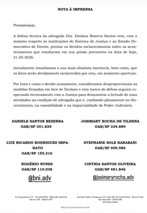 Nota dos advogados