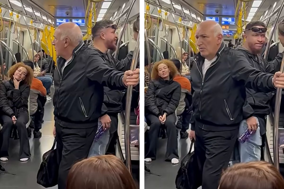 Vídeo divulgado nas redes sociais mostra senhor exaltado e pedindo respeito ao casal