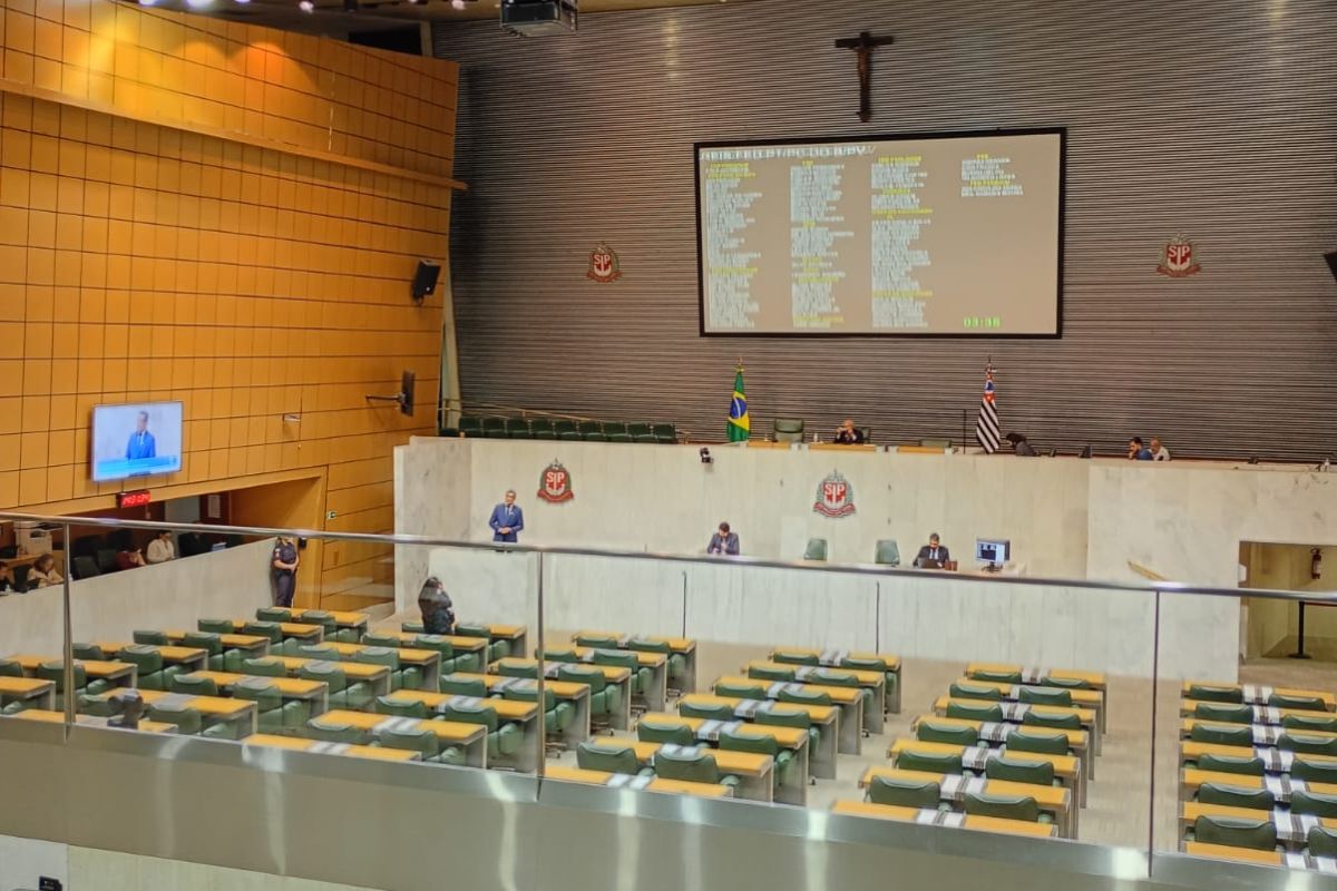 Plenário vazio durante sessão na Assembleia Legislativa de São Paulo