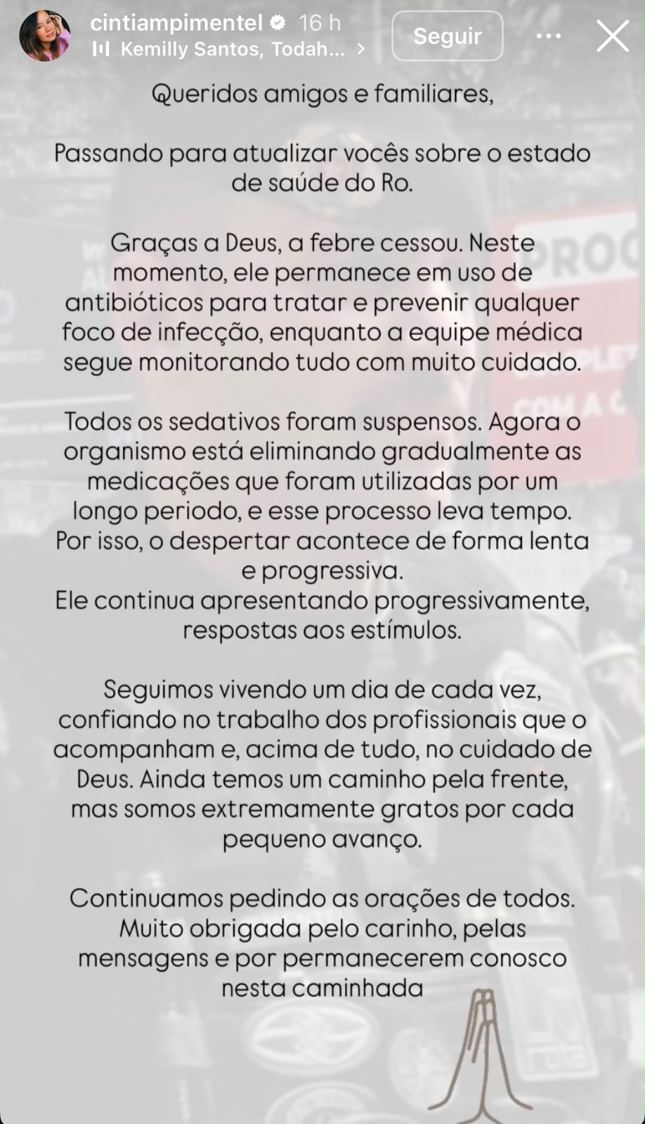 Esposa informa estado de saúde de tenente