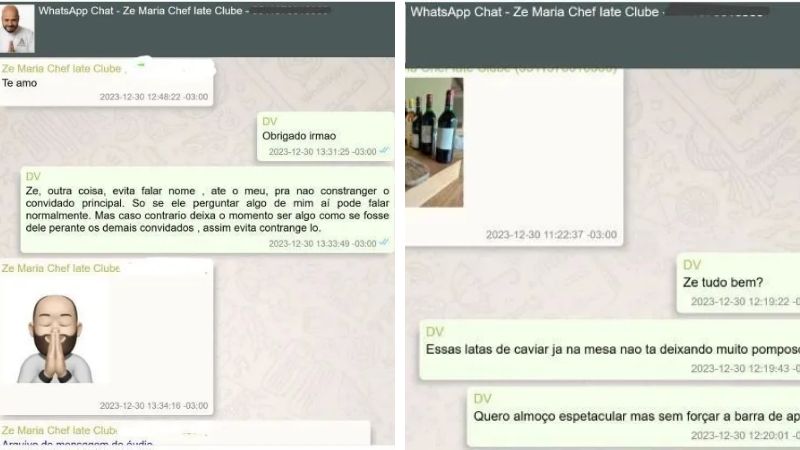 Prints de conversas entre Daniel Vorcaro e o Chef José Maria Meira (Foto: Reprodução/PF)