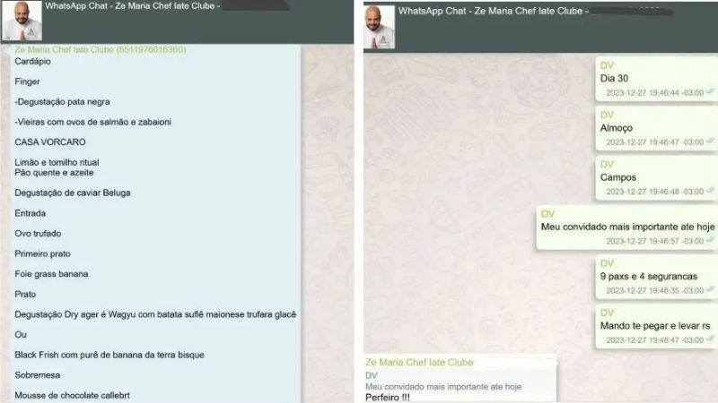 Prints de conversas entre Daniel Vorcaro e o Chef José Maria Meira (Foto: Reprodução/PF)