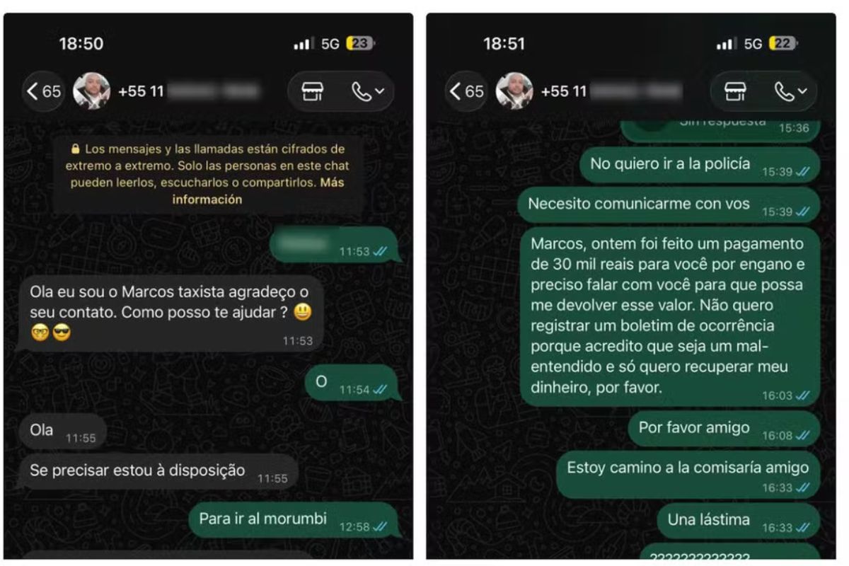 Foto: Troca de mensagens entre motorista e torcedor | Reprodução 