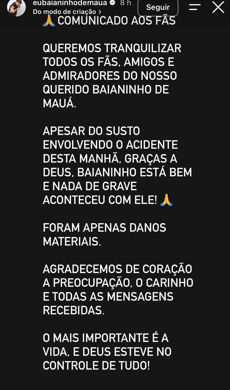 Nota nas redes sociais