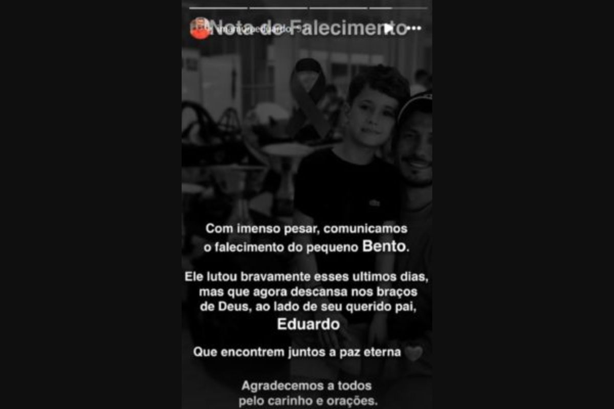 Publicação que anunciou a morte do pequeno Bento